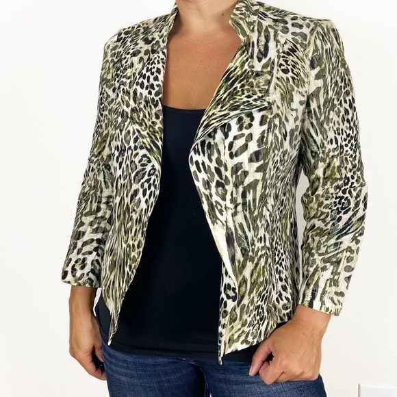 CHICO’S Linen Animal Moto Jacket Size 0 Size Small 4 Business Casual Lightweight - Picture 1 of 8